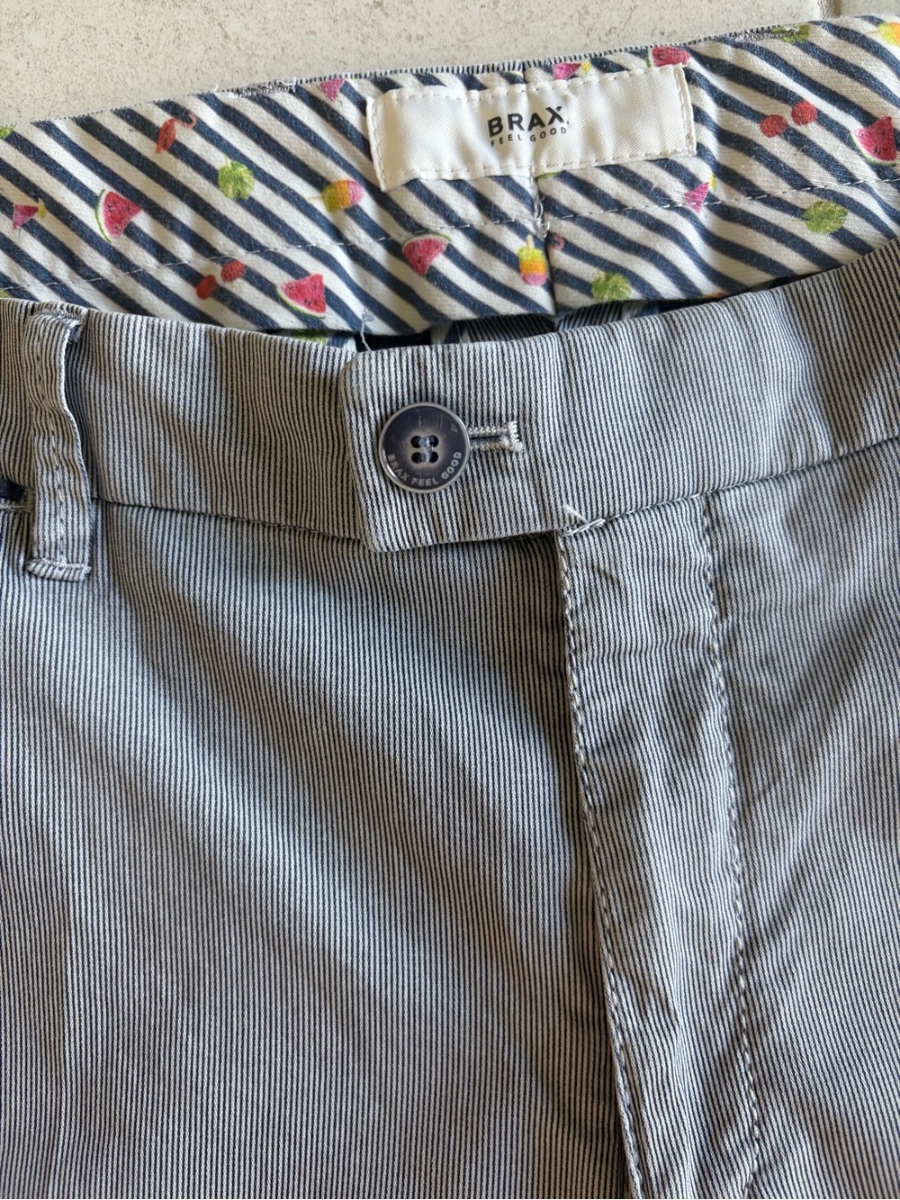 BRAX Barry Style Blue Stripe Flat Front Chino Shorts Men’s Size 38